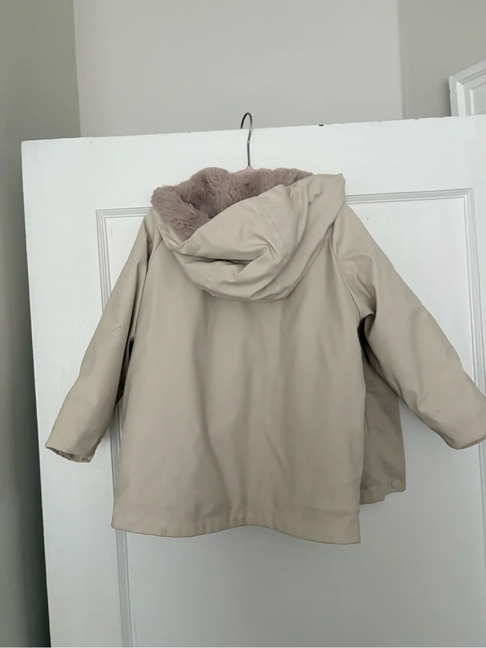 Zara Kids Beige Hooded Puffer Coat with Faux Sherpa Lining